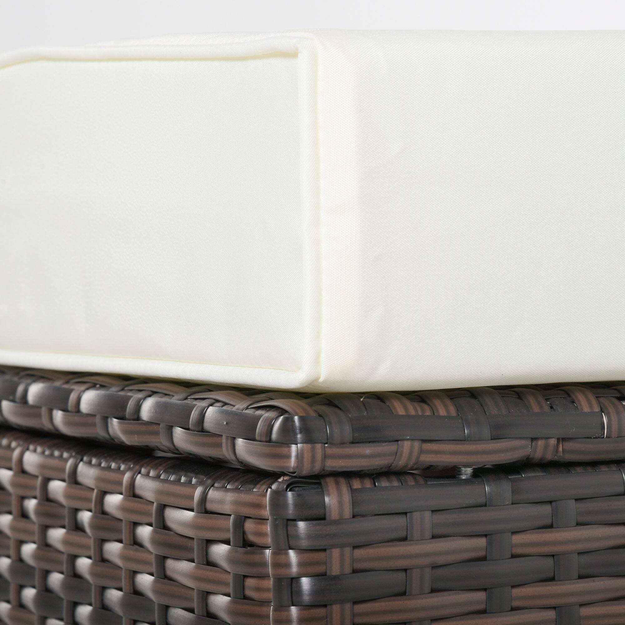 Alt View 8. Outsunny - 20" Patio Wicker Ottoman, Multipurpose Outdoor PE Rattan Footrest, Additional Seating, Side Table with Soft Cushion - Brown and Off-white.