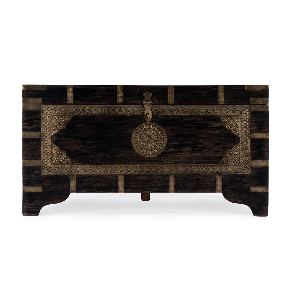 Alt View 1. Butler Specialty - Nador Hand-Painted Brass Inlay Storage Trunk Coffee Table - Brown.