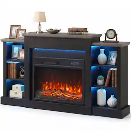 Homcom - Fireplace TV Stand for TVs up to 65", Entertainment Center TV Console, RGB LED Strips, 6 Shelves - Black