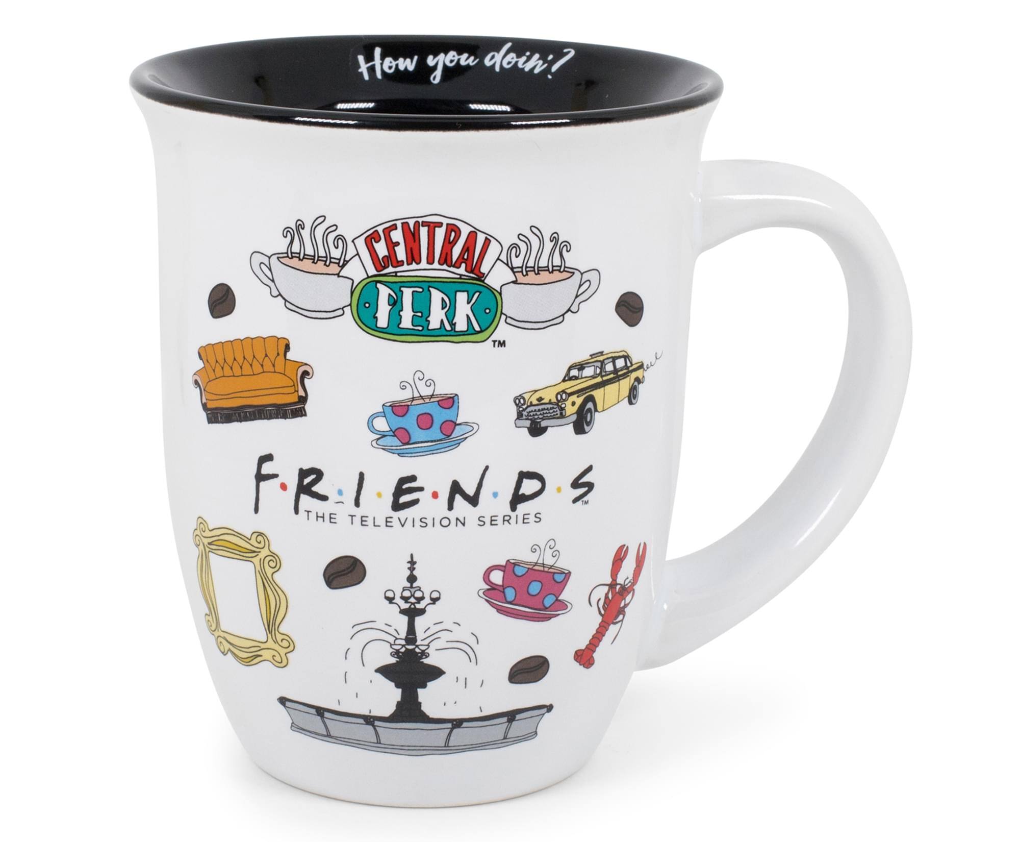 Silver Buffalo - Friends Icons Wide Rim Latte Mug | Holds 16 Ounces - White