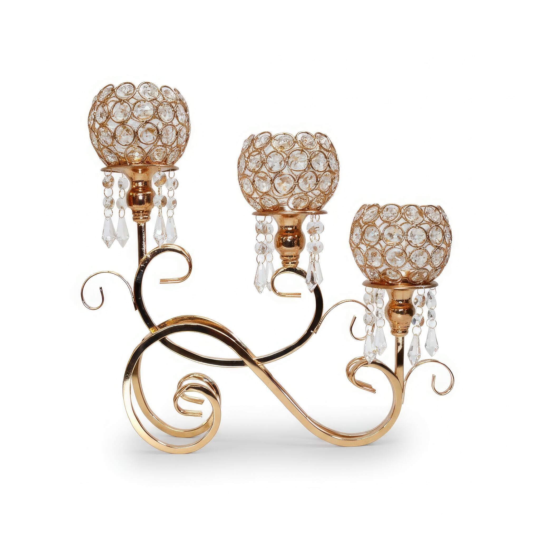 Angle. FC Design - 16"W Sparkling Gold Triple Arm Holder w/ Crystal-Embellished Cups - Multicolor.