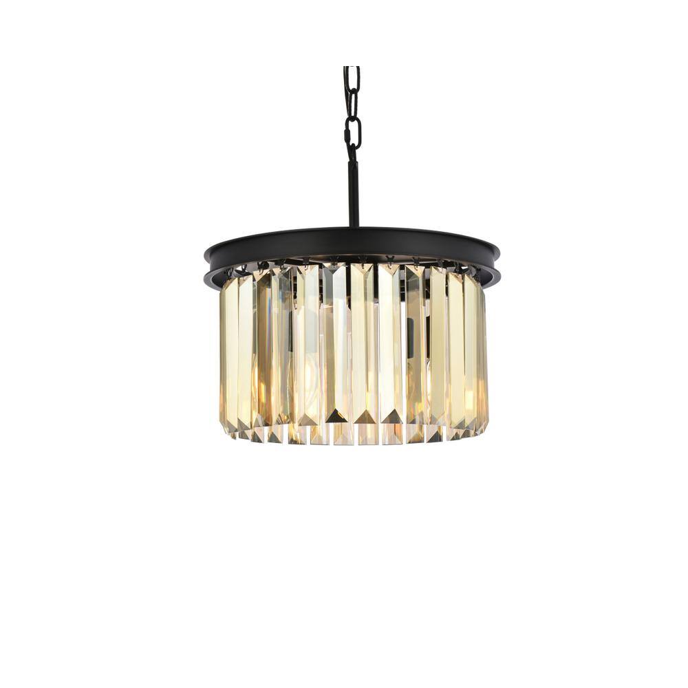 Angle. Urban Classic - Sydney 3 light Matte Black Pendant Golden Teak (Smoky) Royal Cut Crystal - Matte Black.