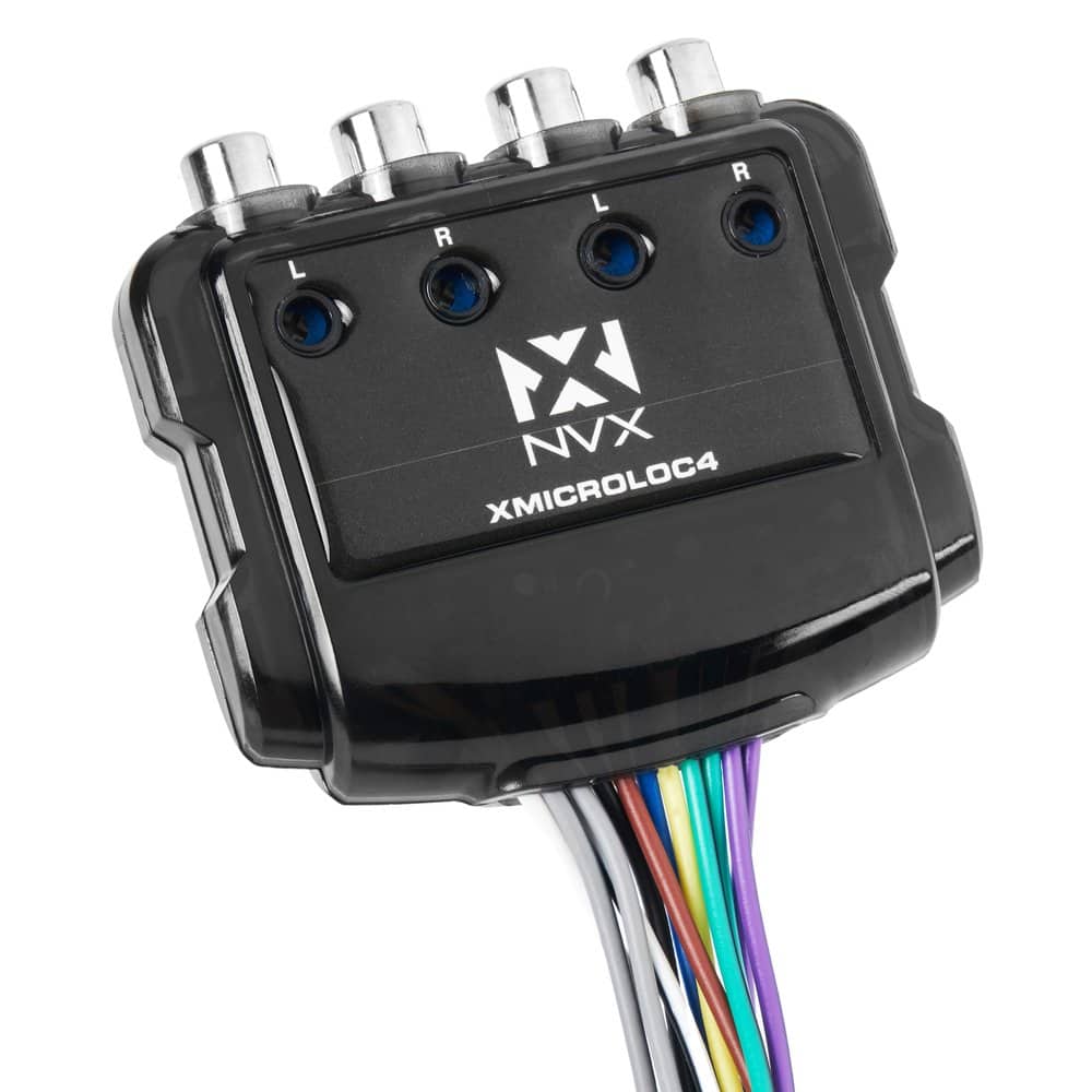 NVX - XMICROLOC4 | 600W 4-Channel Speaker Cable to RCA Adjustable Line Output Converter with Remote Turn On Trigger
