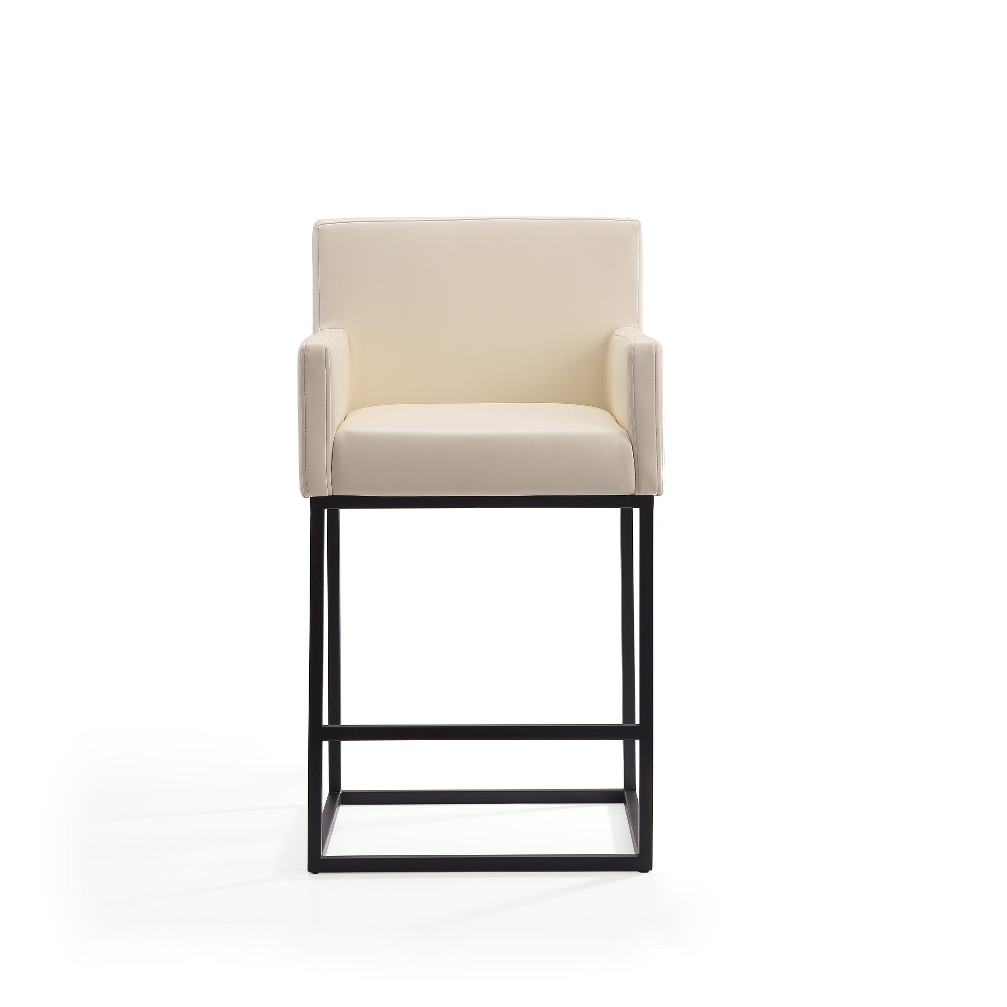 Back. Manhattan Comfort - Ambassador Mid-Century Modern Metal Upholstered Counter Stool - Set of 2 - Cream.