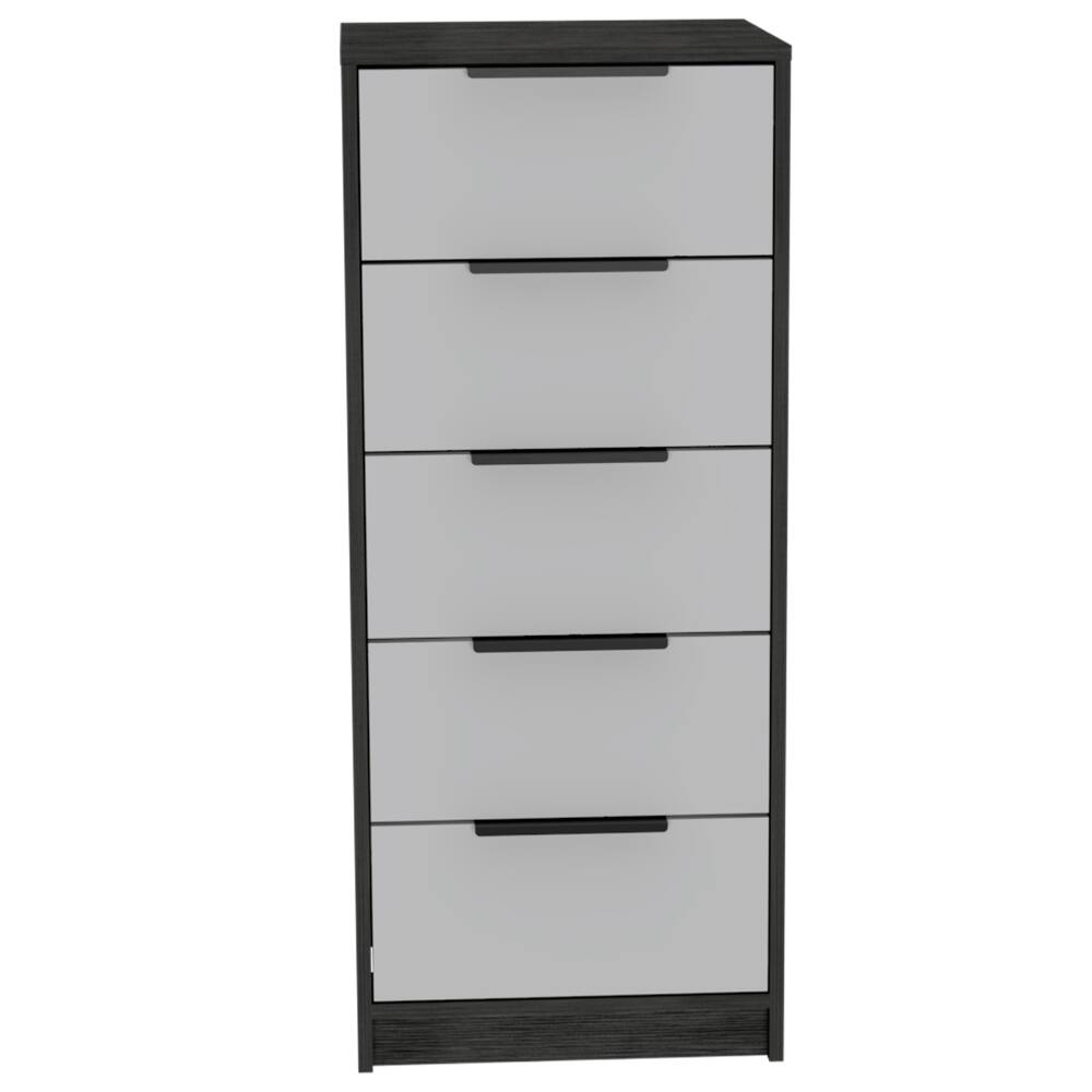 Angle. TinyHomie - Dresser 42in H 5 Drawer Vertical Dresser White / Smokey Oak - White.
