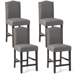 Costway - Set of 4 Upholstered Bar stools 25" Counter Height Chairs with Rubber Wood Legs - Gray