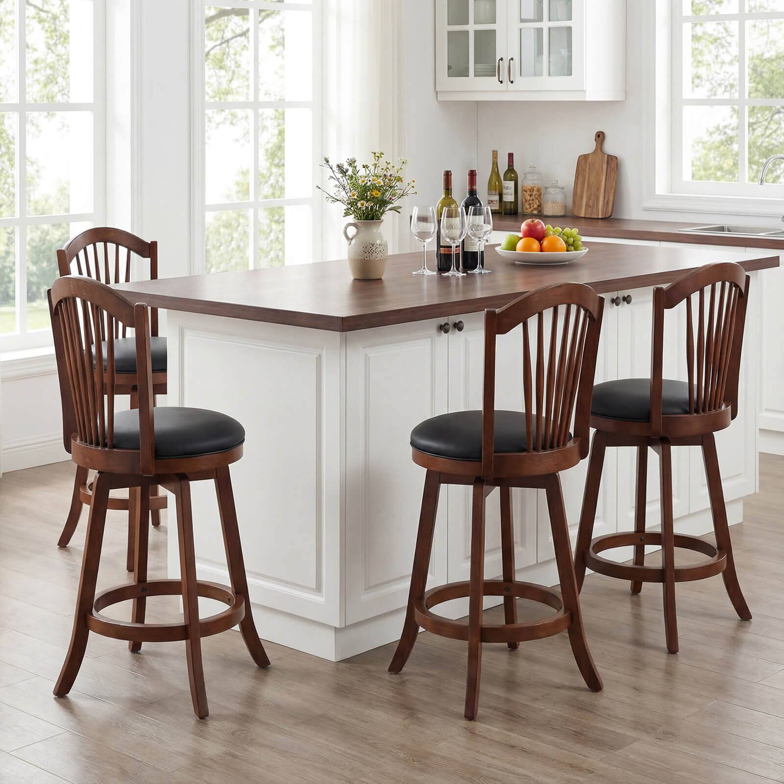 Alt View 4. Costway - Costway Swivel Bar Stools Set of 2, 25" Counter Height Barstools with Backrests, Wood Frame - Expresso,Black.