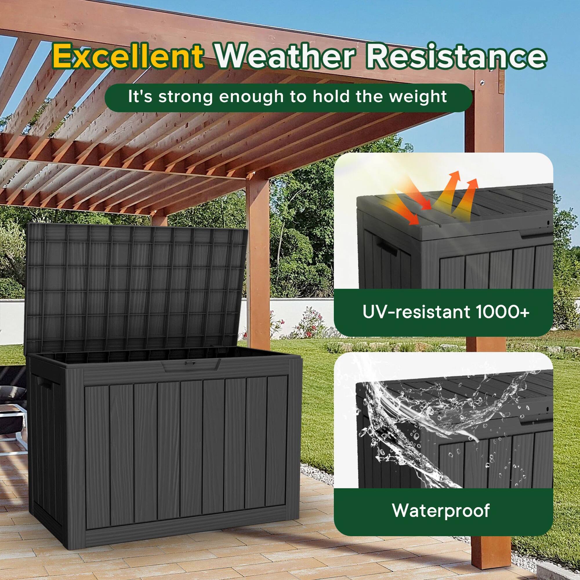 Excellent Weather Resistance

It's strong enough to hold the weight

UV-resistant 1000+

Waterproof