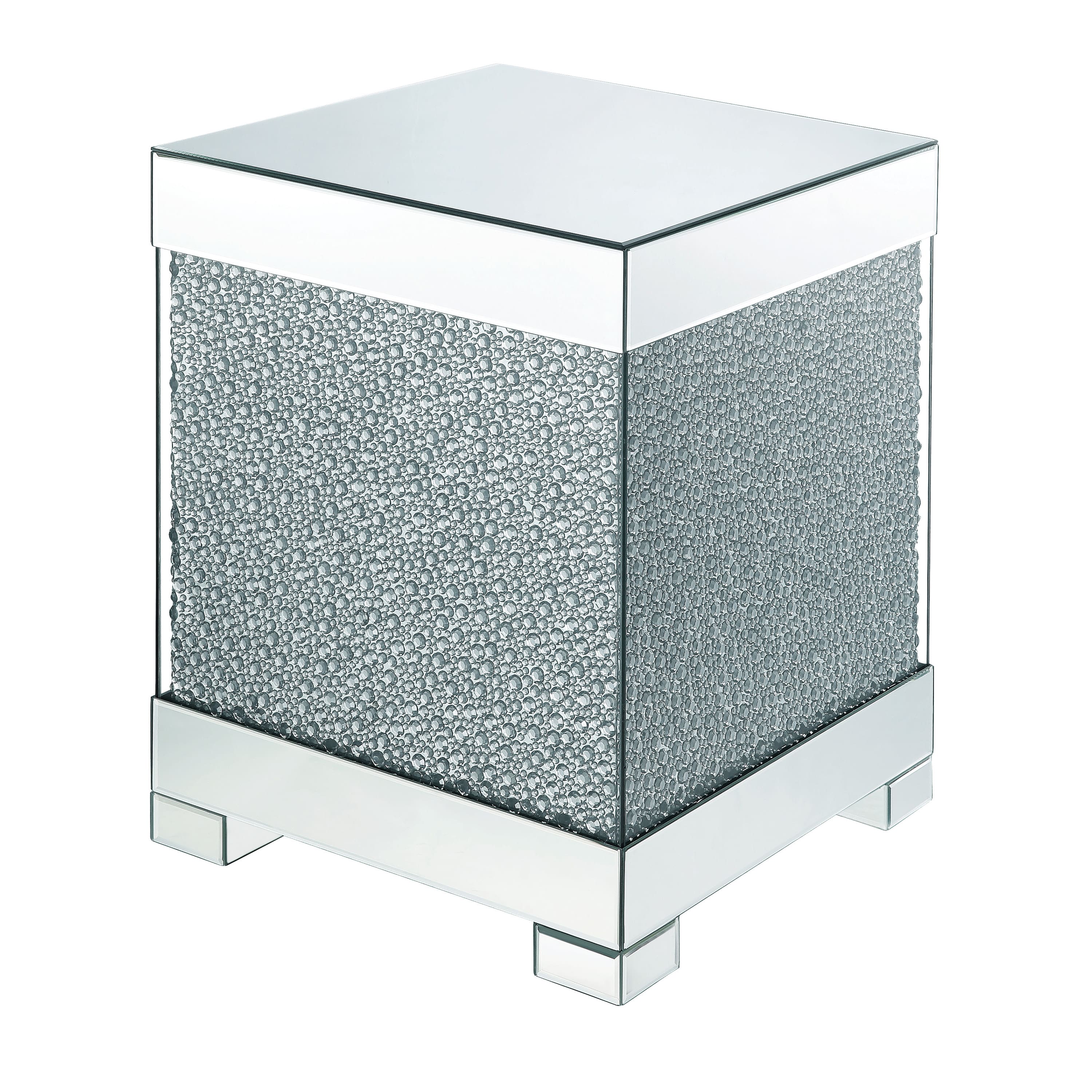 Manhattan Lane - Contemporary Square Wooden End Table with Faux Crystal Inlays - Silver