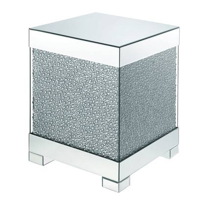 Front. Manhattan Lane - Contemporary Square Wooden End Table with Faux Crystal Inlays - Silver.