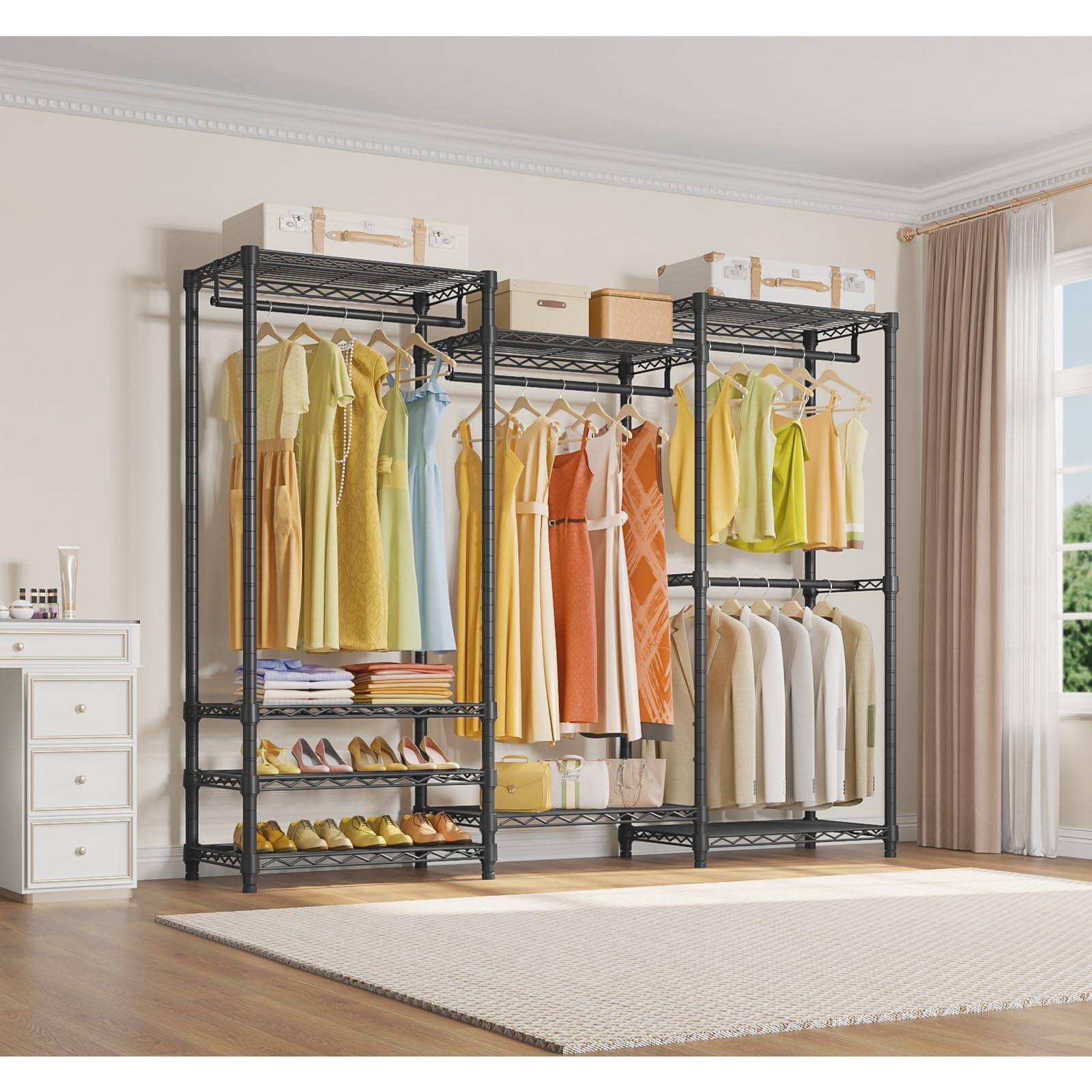 Alt View 1. ThinkLink Electronic - V5 Portable Closet Wardrobe Heavy Duty Clothes Rack Freestanding Clothing With 4 Hang Rods & 8 Shelves - White V5 Standard.