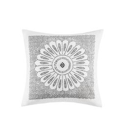 Gracie Mills - Zelma Cotton Embroidered Decorative Square Pillow - Gray