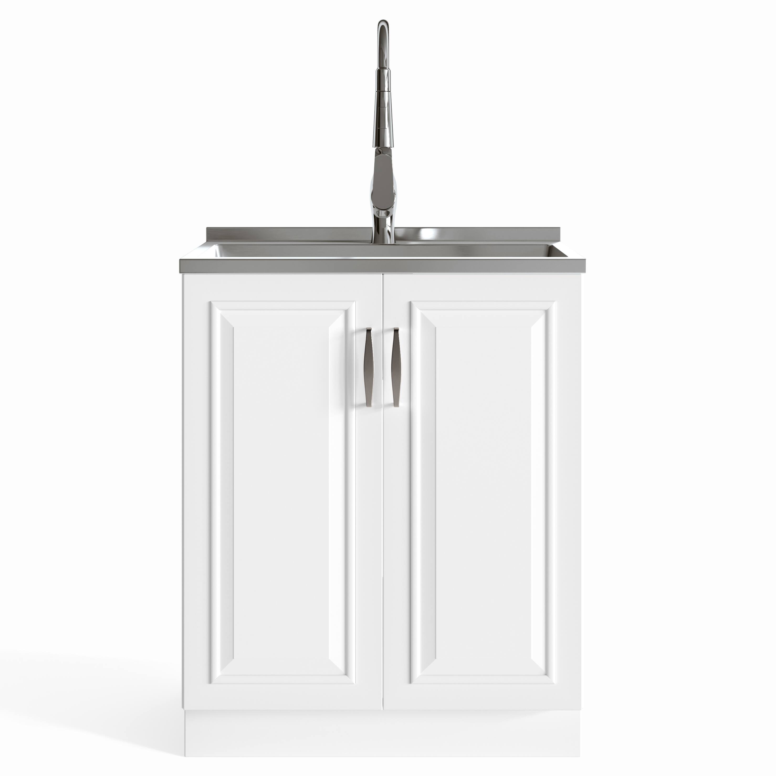 Left. Simpli Home - Darwin  All-in-One 28-inch Utility Sink & Cabinet - Pure White.