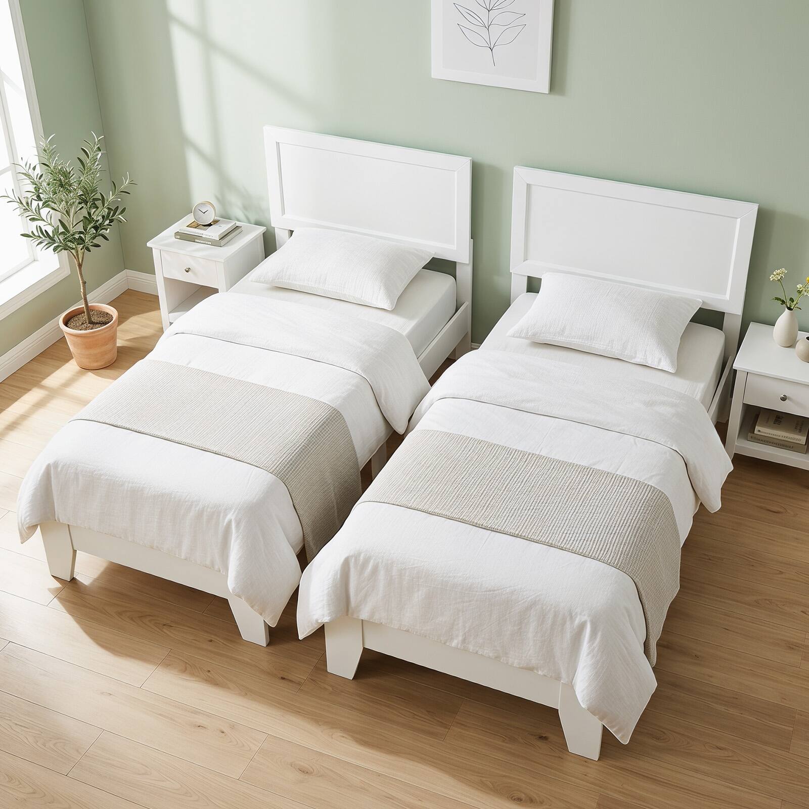 Alt View 4. Costway - Costway Twin Size Bed Frame, Mid-Century Platform Bed with Headboard, No Box Spring Needed - White.