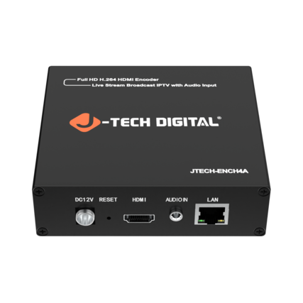 Full HD H.264 HDMI Encoder Live Stream Broadcast IPTV with Audio Input -TECH DIGITAL JTECH-ENCH4A + DC12V RESET HDMI AUDIO IN LAN + +