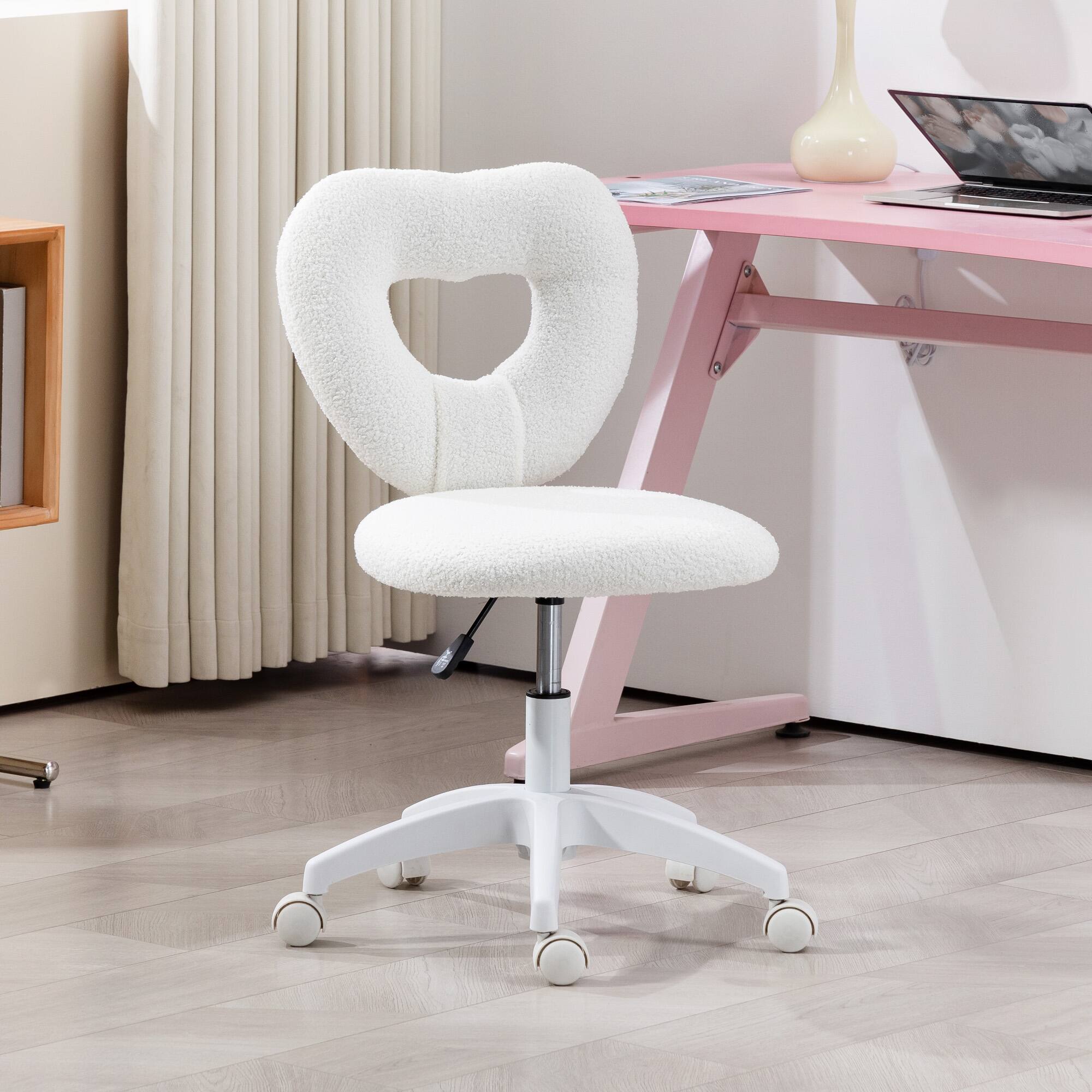 Angle. Anysun - Anysun Cozy Teddy Fleece Fabric Heart-Back Design Armless Computer Desk Chair with Swivel Wheels - White.