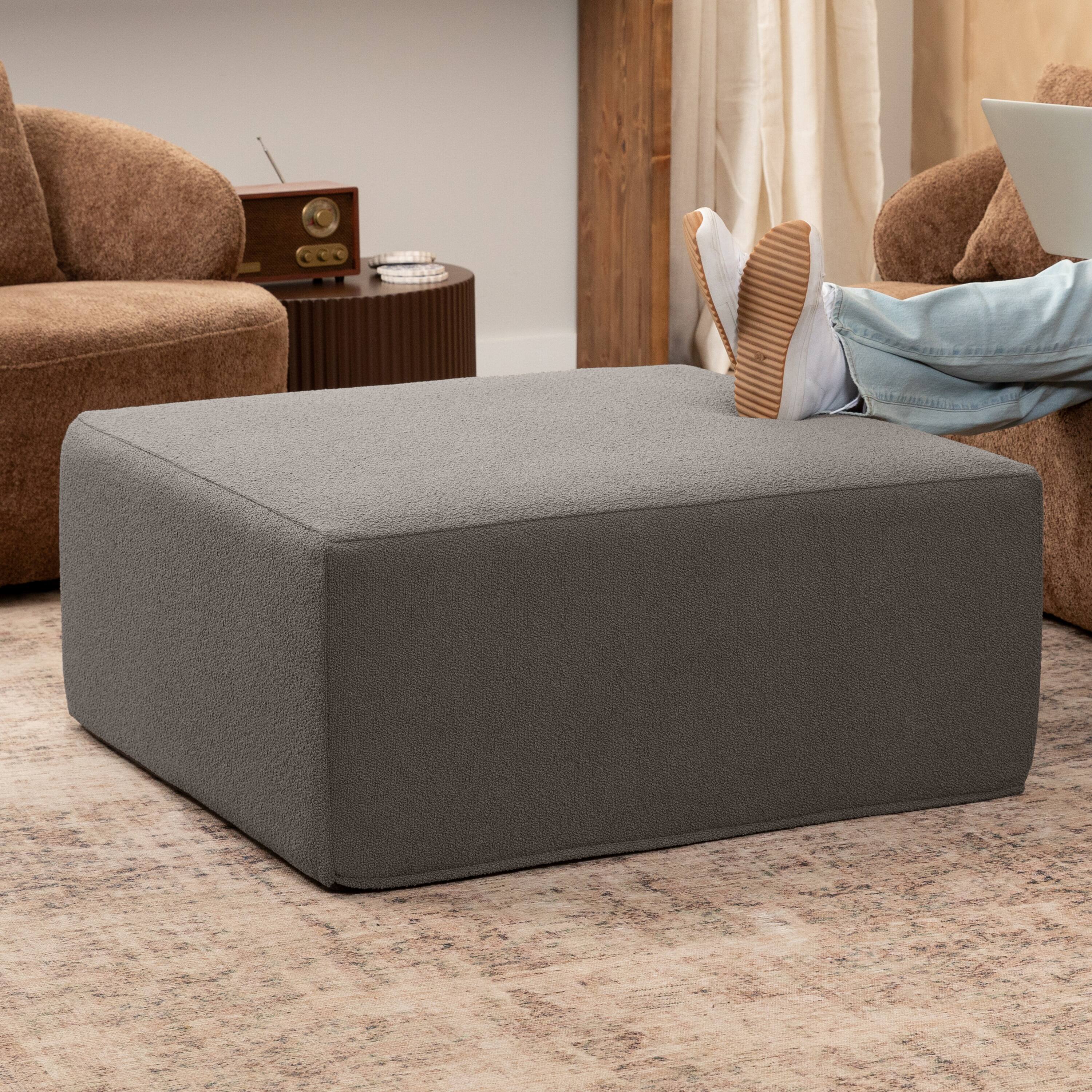 Angle. Jaxx - Jaxx Fairlie Couch Ottoman - Oversized Square Foam Coffee Table Ottoman, 36", Luxe Boucle, Boucle Dark Grey - Boucle Dk Grey.