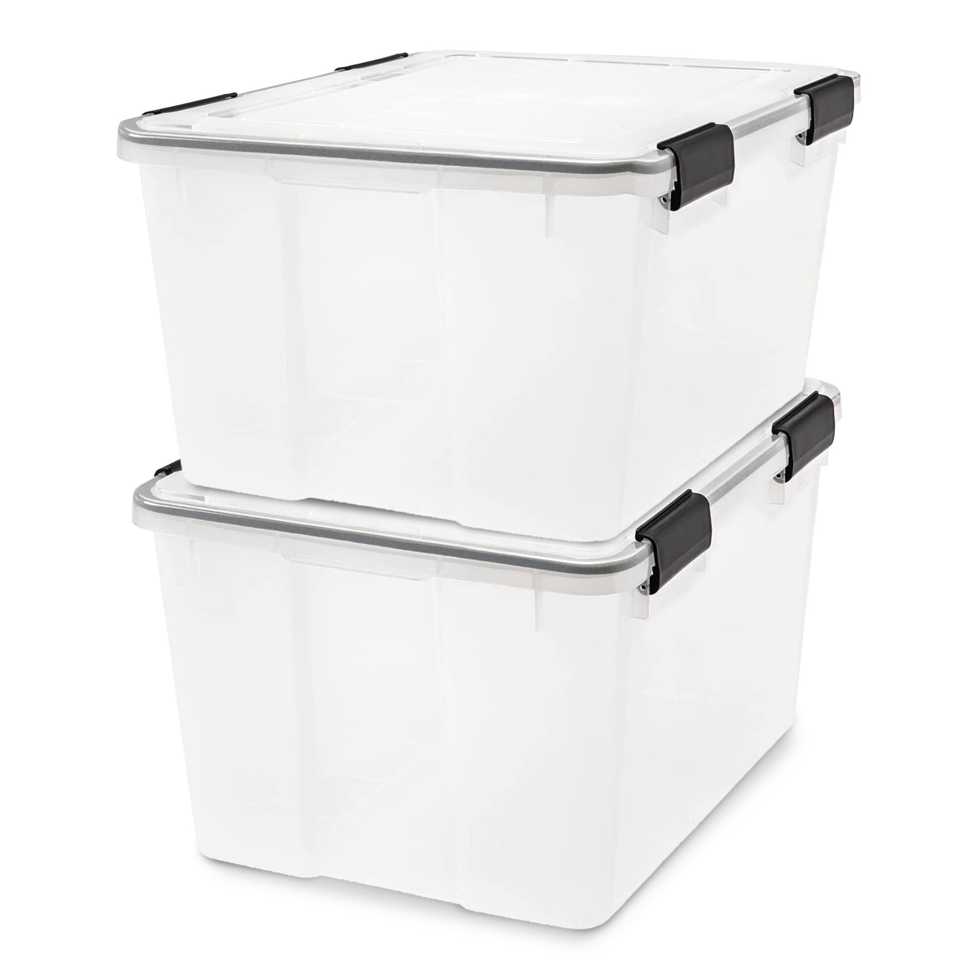 Front. IRIS USA - IRIS USA 47 Qt Storage Bins Plastic Gasket Box with Tight Latching Lids, 2 Pack - Clear.