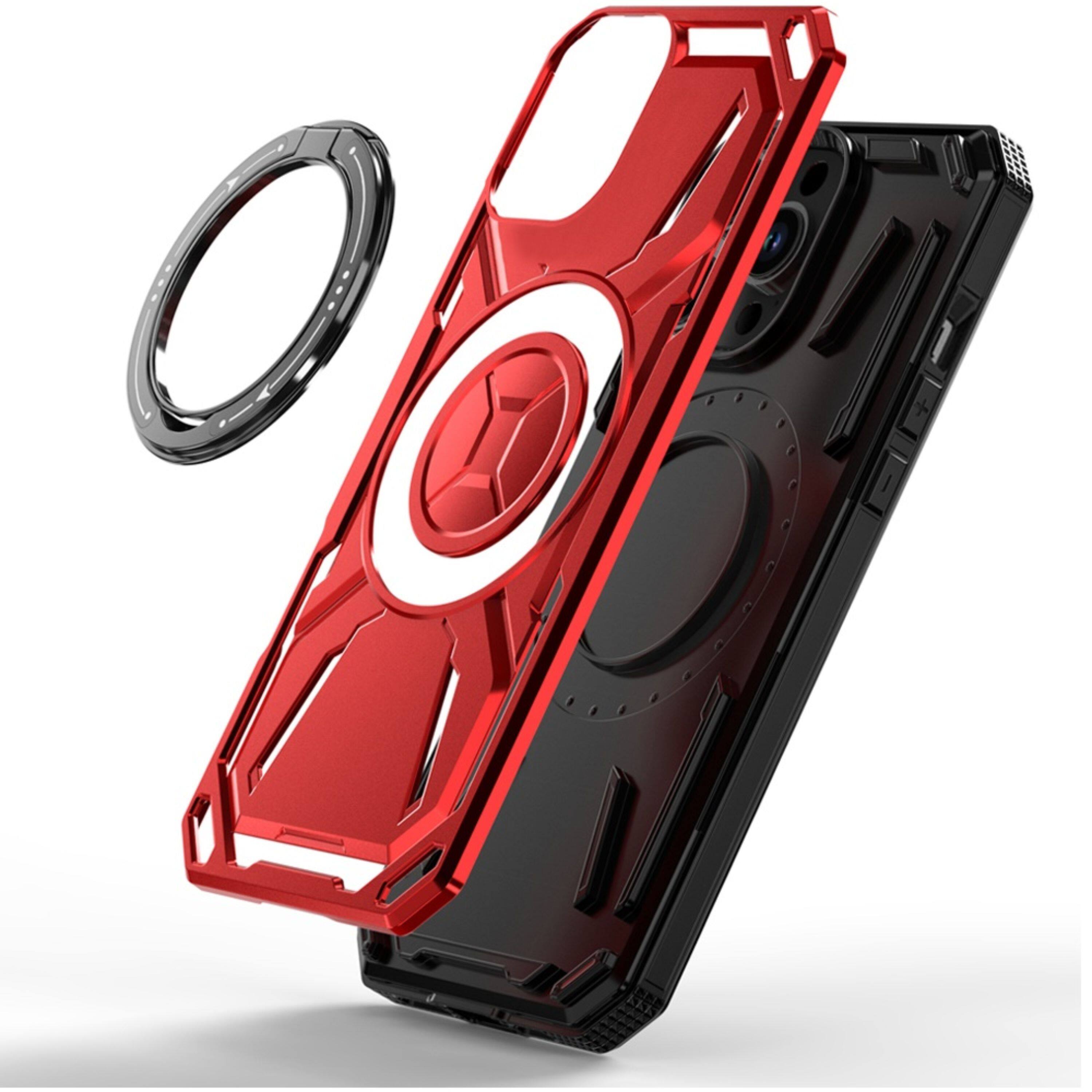 Left. Kitcheniva - Magnetic Circle Metal Stand Shockproof Phone Case With Tempered Glass For iPhone 13/14 Red - Red.