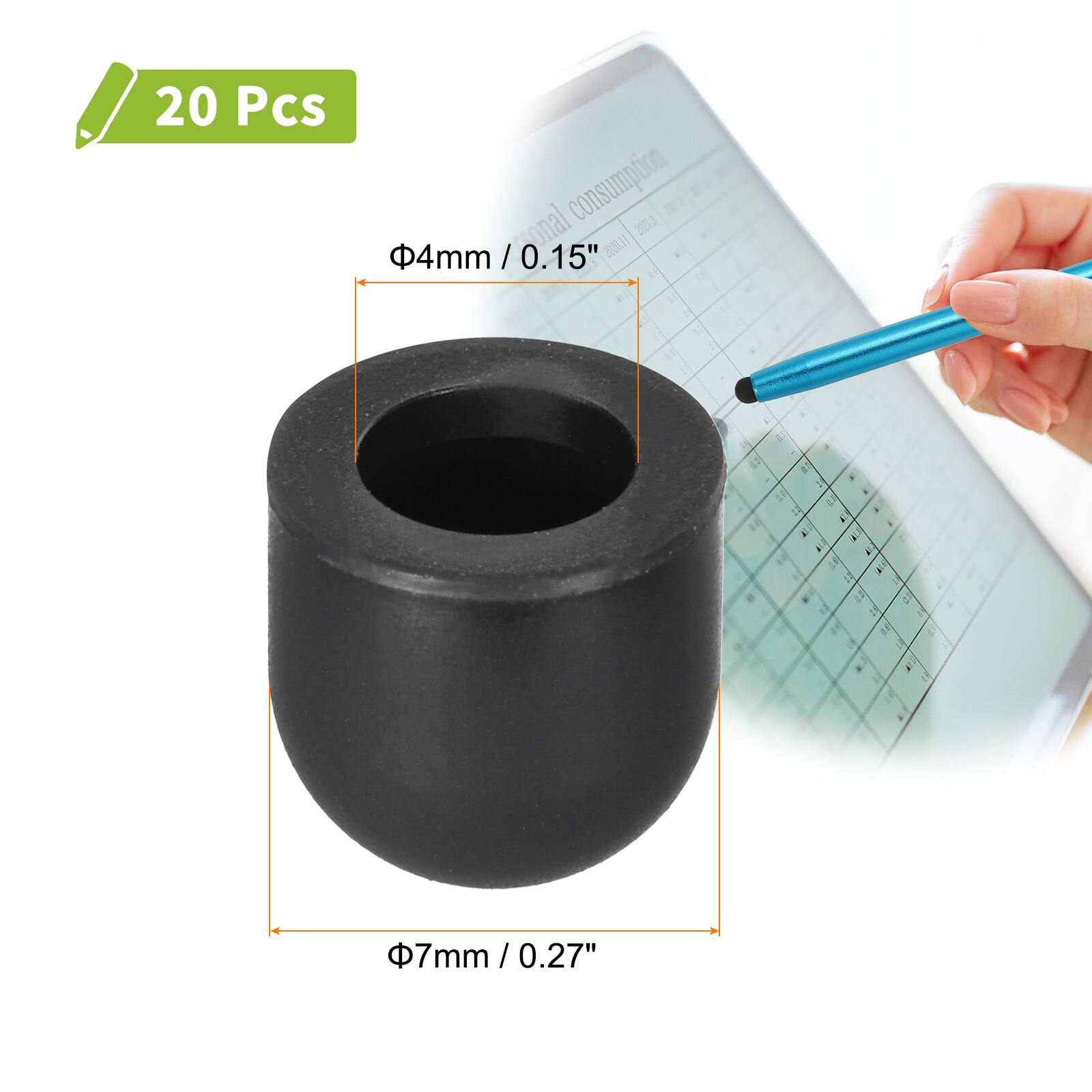 20 Pcs  
Φ4mm / 0.15"  
Φ7mm / 0.27"