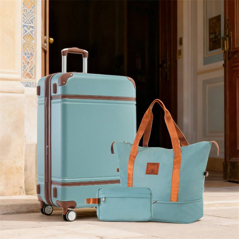 Alt View 4. HTUTWOO - 28 IN Hardshell Luggage Set - Lightweight Suitcase with Double Spinner Wheels, TSA Lock, Single Vintage Luggage - Green.