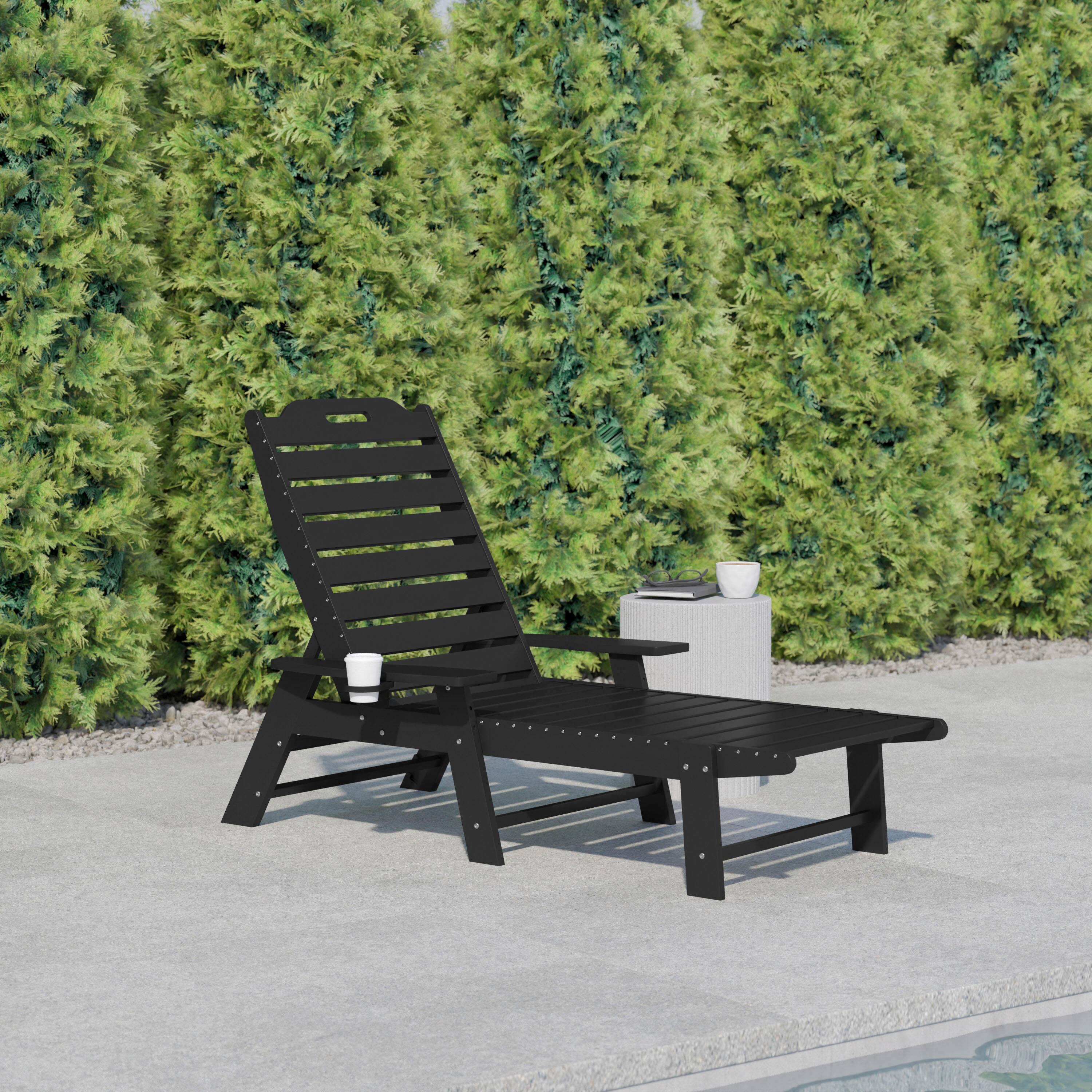 Alt View 1. Flash Furniture - Monterey Adjustable Adirondack Lounger with Cup Holder- All-Weather Indoor/Outdoor HDPE Lounge Chair in Black - Black.
