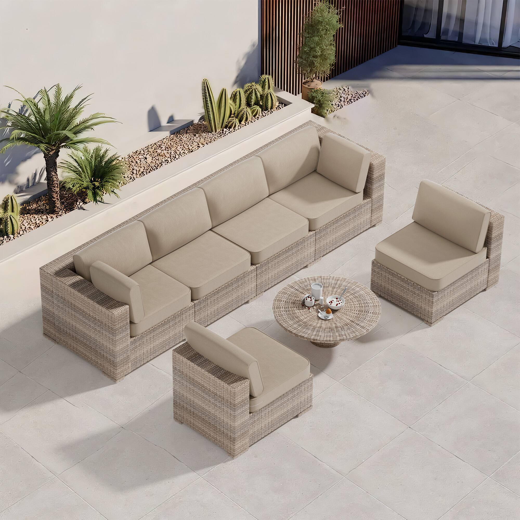 Left. RYHNUYNE - 14-Piece Outdoor Patio Sofa Cushions, Beige Seat Cushion with Zipper, Water-Resistant Patio Furniture Cushion - Beige.