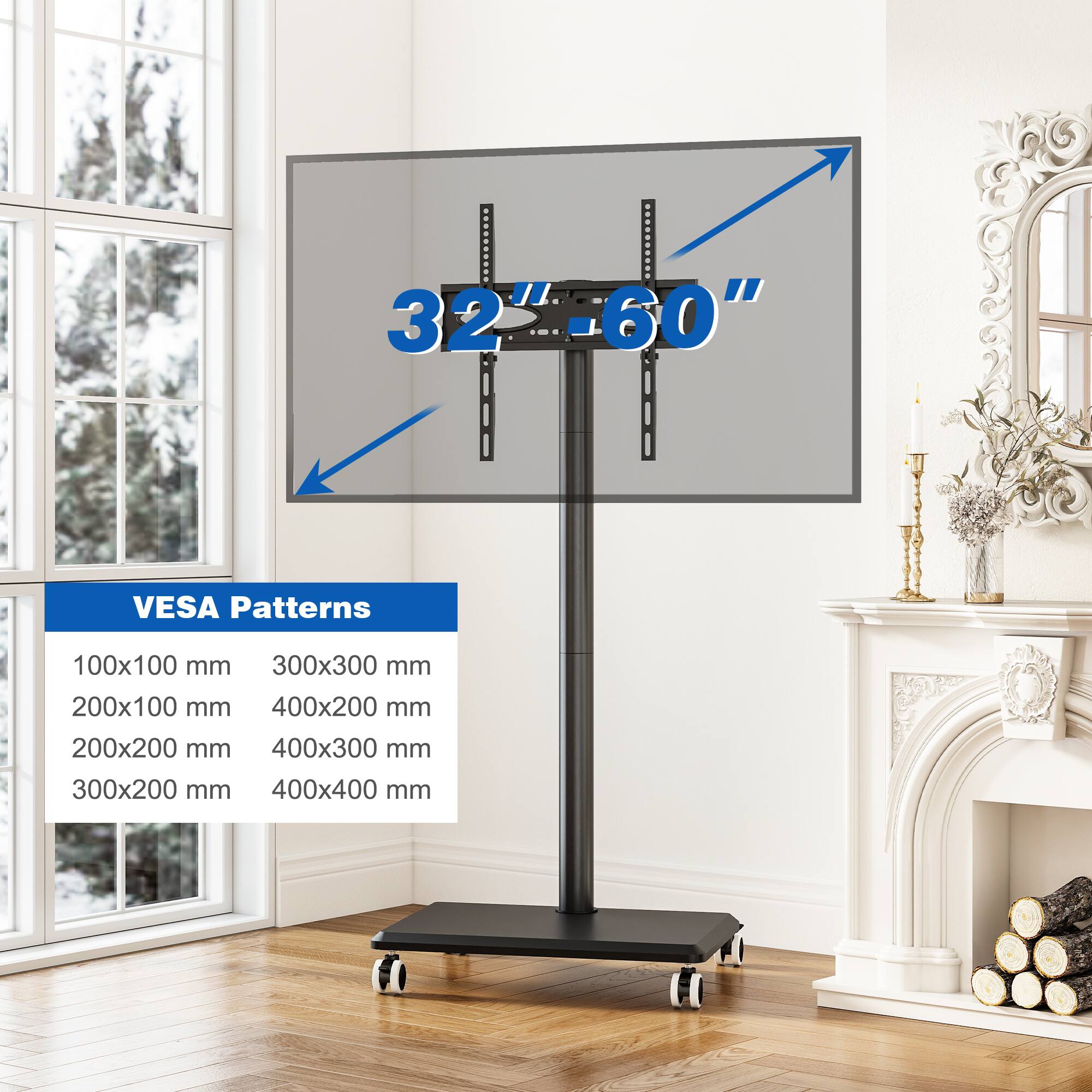 32" - 60"

VESA Patterns
100x100 mm
200x100 mm
200x200 mm
300x200 mm
300x300 mm
400x200 mm
400x300 mm
400x400 mm