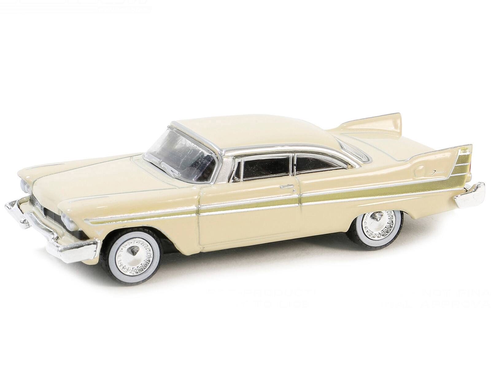 Angle. Greenlight - 1957 Plymouth Fury Beige with Gold Metallic Stripes "Vintage Ad Cars" Series 10 1/64 Diecast Model Car by Greenlight - Beige And Gold Metallic.