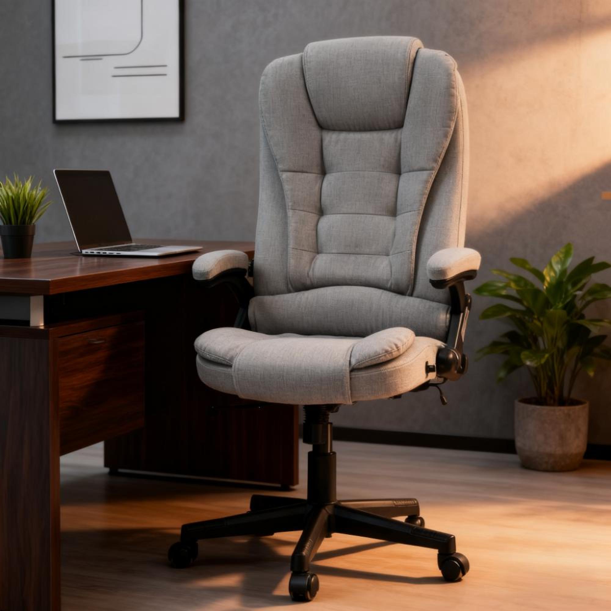 Alt View 5. GOODSILO - High-Back Executive Massage Chair with Vibrating Motors and Retractable Footrest for Office and Home Use - Light Gray.