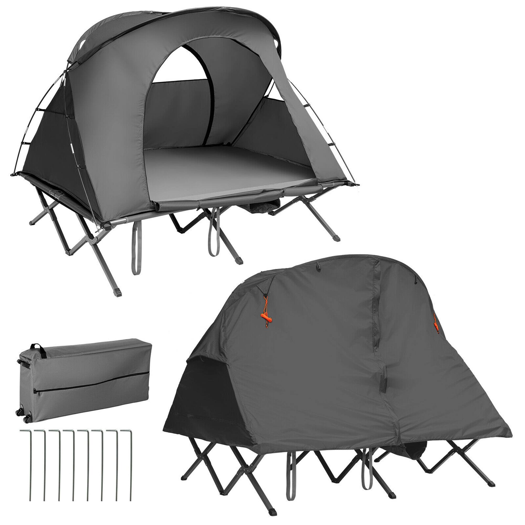 Front. Gymax - Gymax 2-Person Outdoor Camping Tent Cot Elevated Compact Tent Set W/ External Cover Grey - Grey.