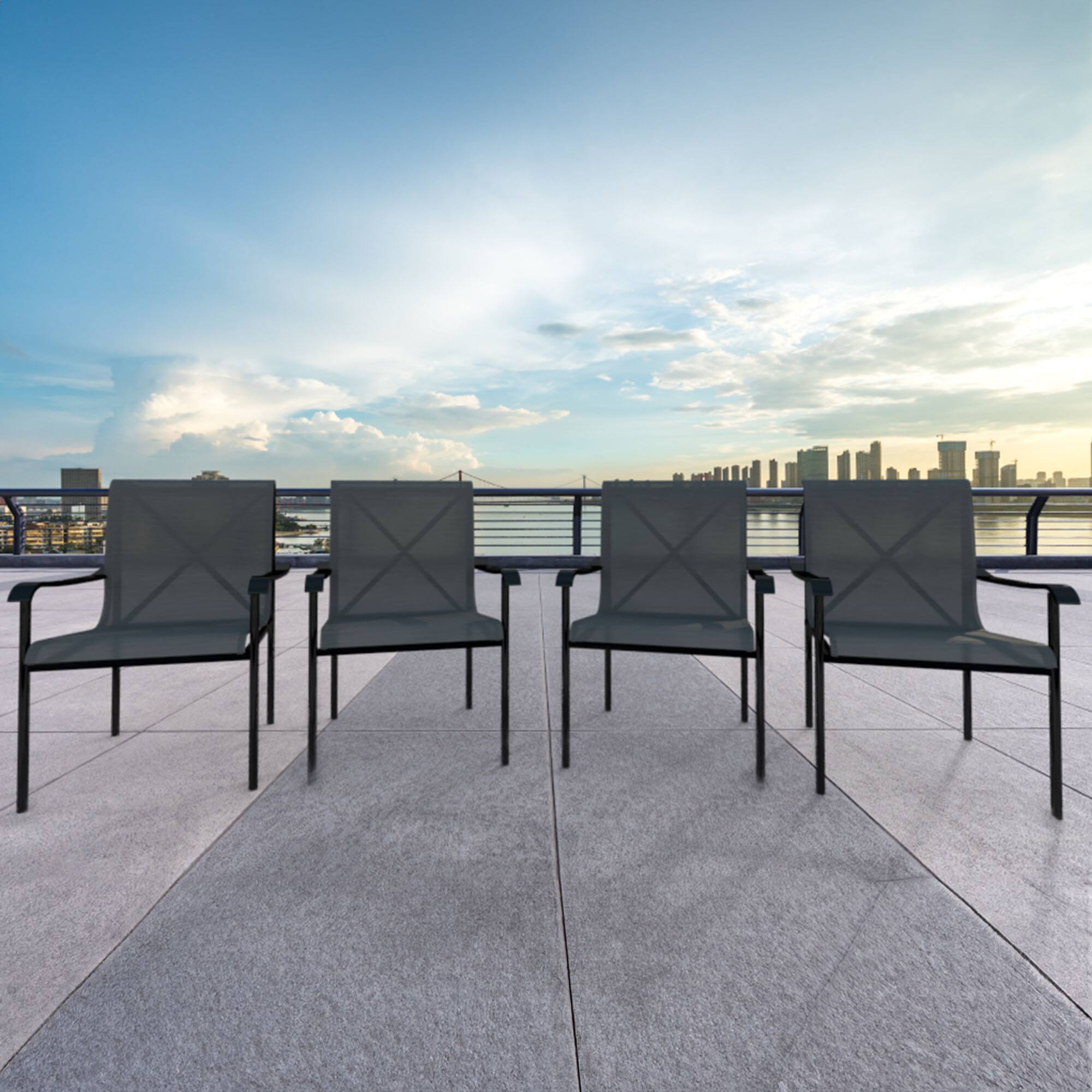 Alt View 2. Four Seasons Courtyard - Four Seasons Courtyard Norwalk Sling Fabric with Aluminum Frame Chair (4 Pack) - Gray.