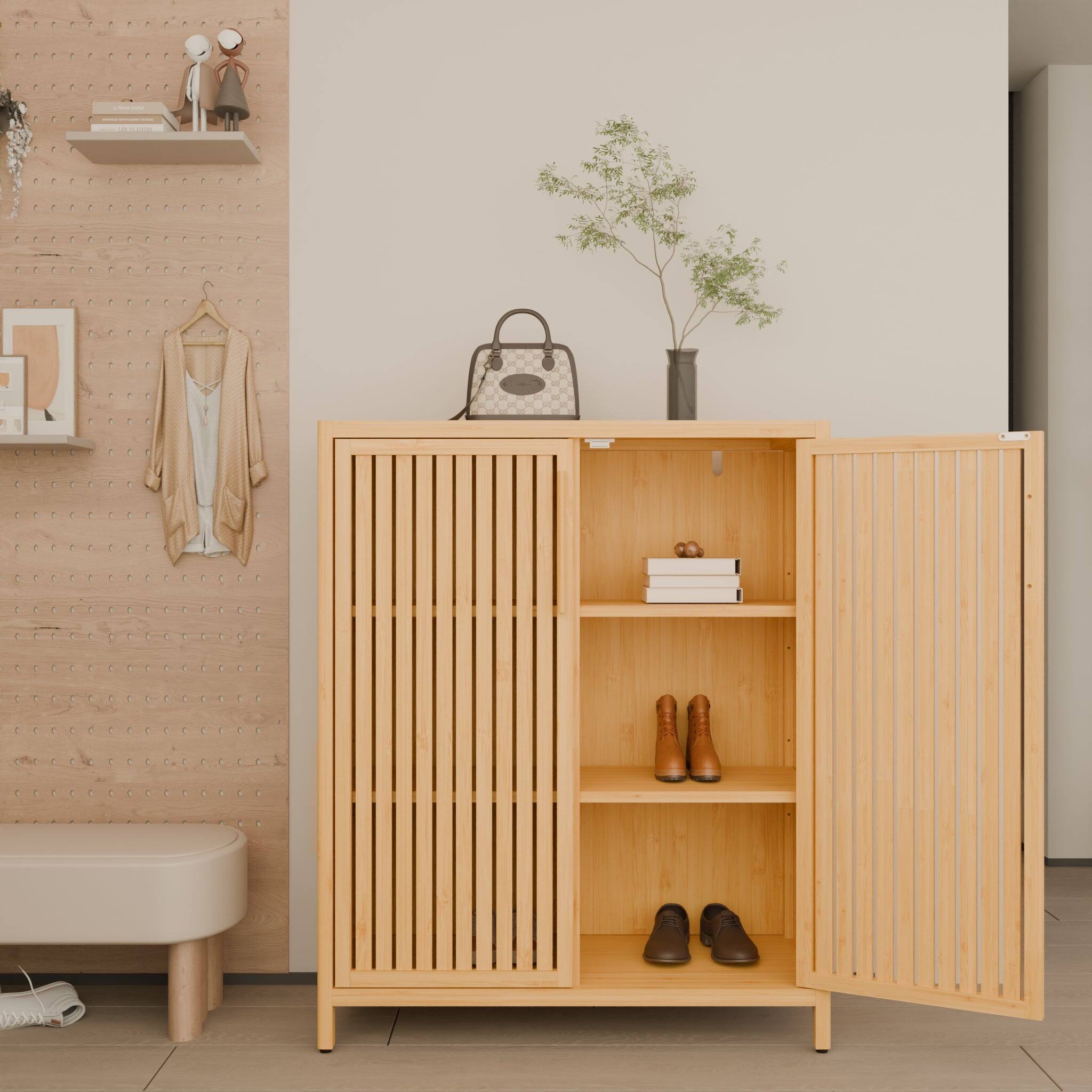 Alt View 3. Boyel Living - Forty Two Inch Bamboo Storage Cabinet Multi Scene Use with Open Shelves Shoe or Bathroom Cabinet - Natural.