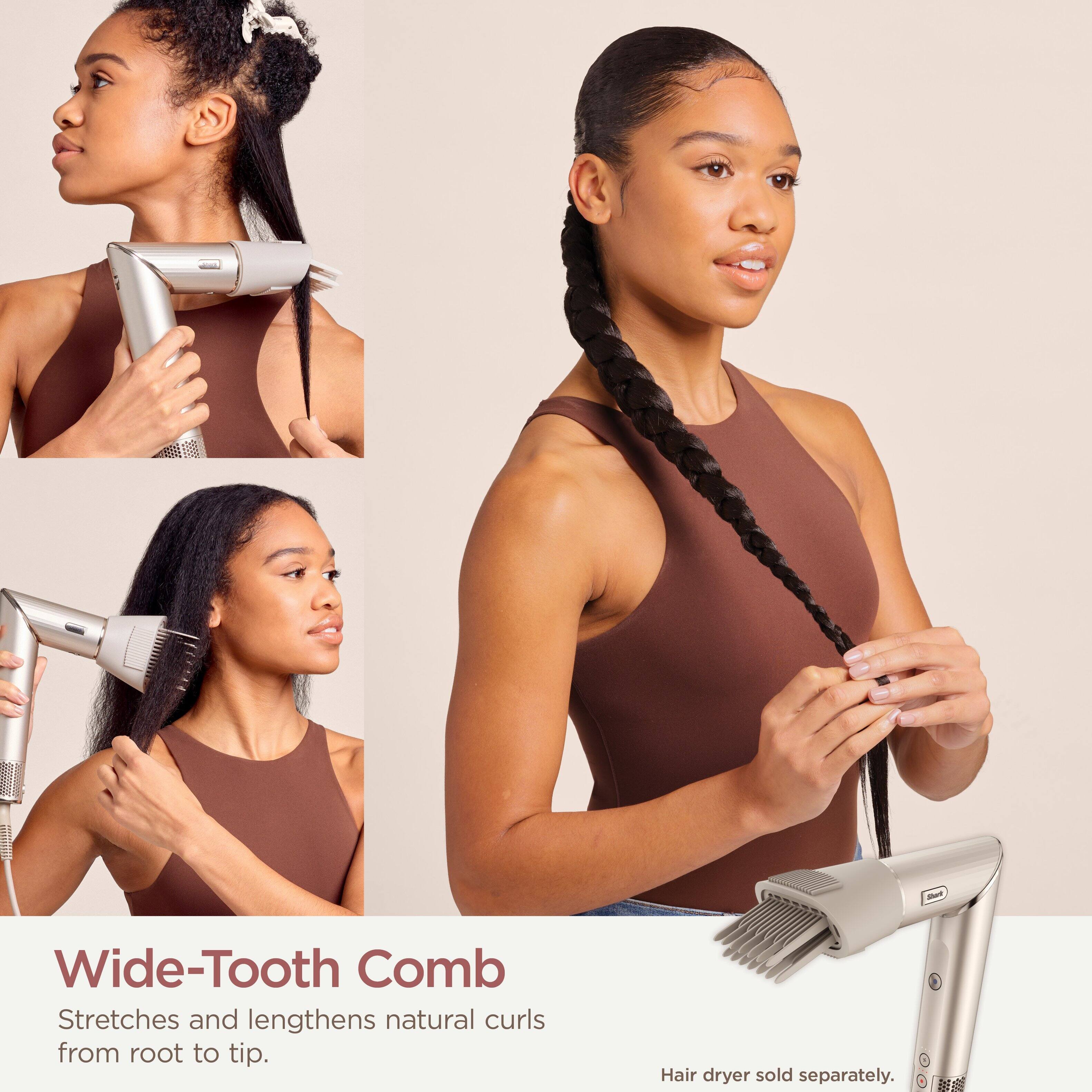 Wide-Tooth Comb  
Stretches and lengthens natural curls from root to tip.  
Hair dryer sold separately.