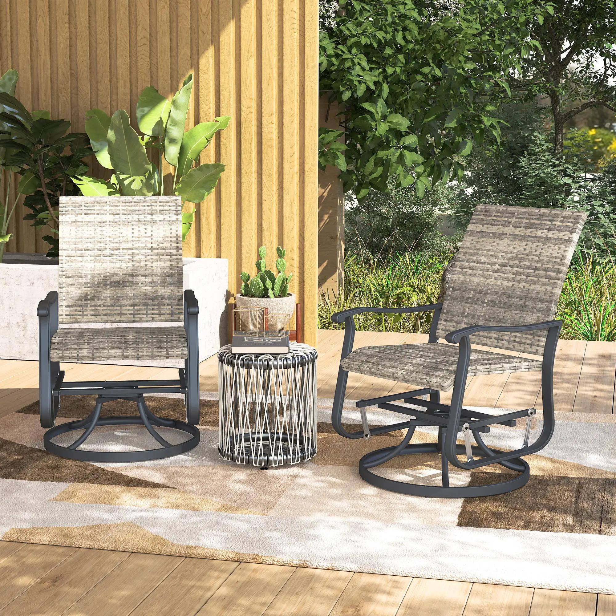 Back. Resenkos - Resenkos Wicker Rattan Swivel Glider Chairs, Outdoor High-Back Armrests Set, Comfortable Patio Seating, Yellow - Yellow.