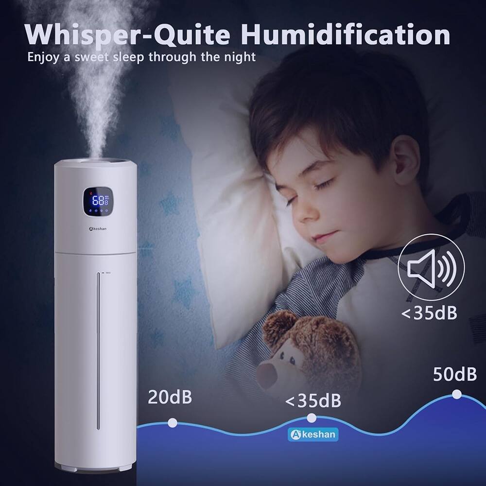 Whisper-Quite Humidification  
Enjoy a sweet sleep through the night  

68%  

20dB  
<35dB  
<35dB  
50dB  

keshan