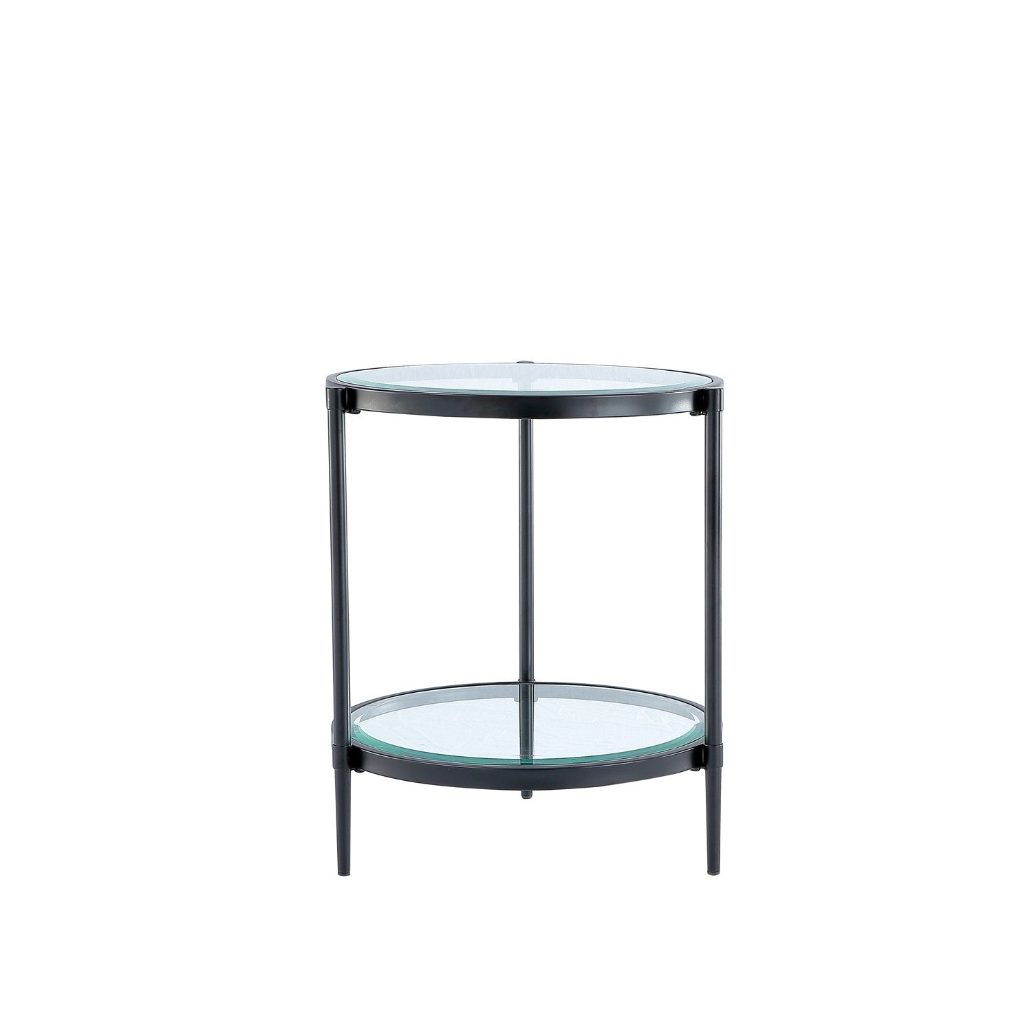 Alt View 4. Boyel Living - 21.65 in. Black Frame Round Glass Top Coffee Table with Storage Shelf - Black+Glass.