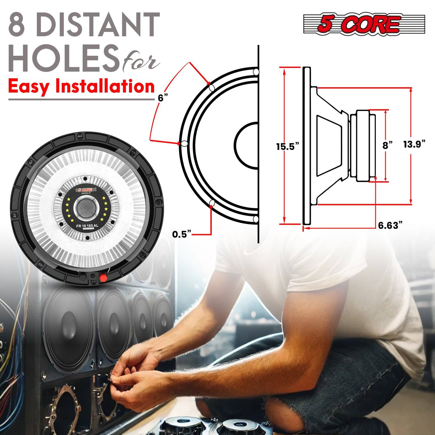 8 DISTANT HOLES for Easy Installation, 5 CORE, 15.5", 8", 13.9", 0.5", 6.63"