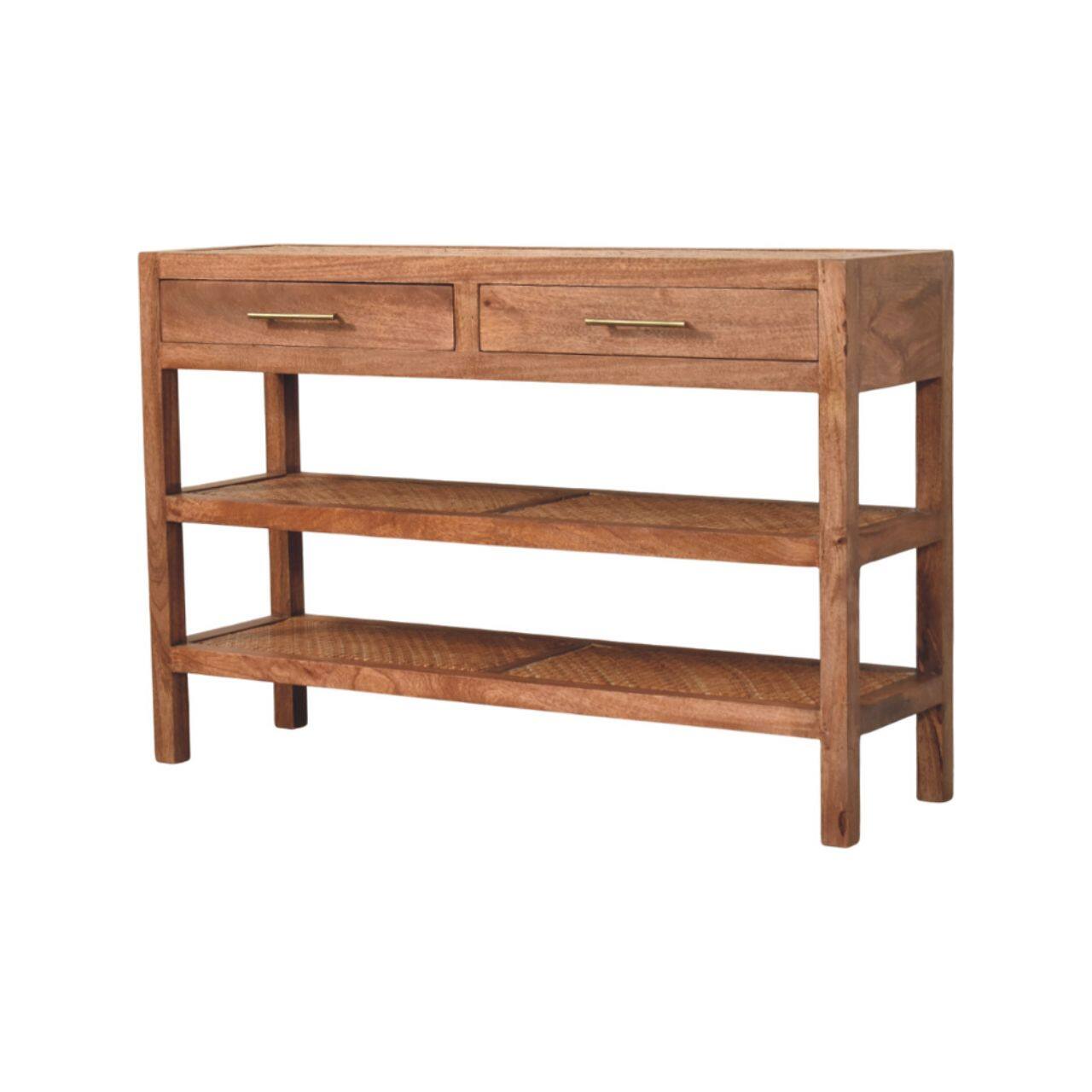 Angle. Artisan Furniture - Artisan Furniture Solid Wood Woven Tier Console, 2 Drawer, Brown - Brown.
