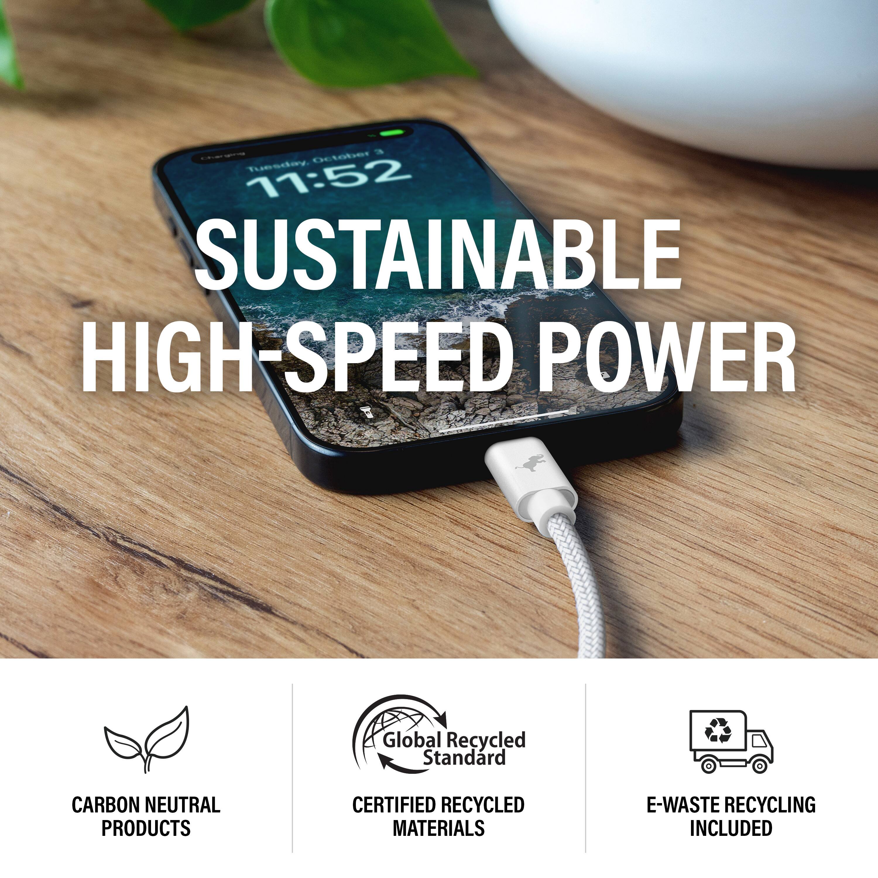 3 October Tuesday 11:52  
SUSTAINABLE HIGH-SPEED POWER  
Global Recycled Standard  
CARBON NEUTRAL PRODUCTS  
CERTIFIED RECYCLED MATERIALS  
E-WASTE RECYCLING INCLUDED