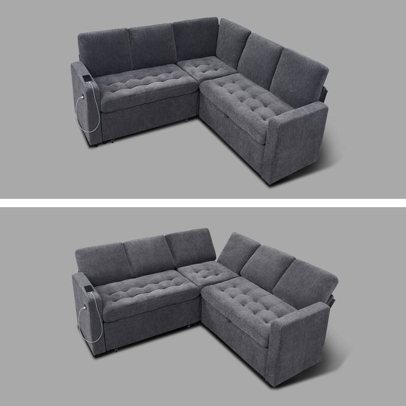 Angle. Dyonery - Dyonery 5 Seat Modular Sectional Sofa with USB Ports/Adjustable Backrest/Storage Seats, Tool-Free Assembly,Dark Gray - Gray.