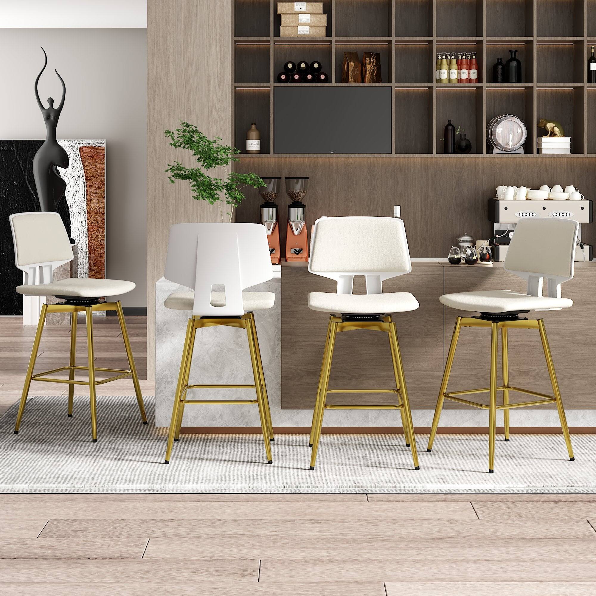 Alt View 7. Vecelo - Set of 4 Counter Height Swivel Bar Stools, 360 Swivel Bar Stools with Back for Kitchen Island - Gold.