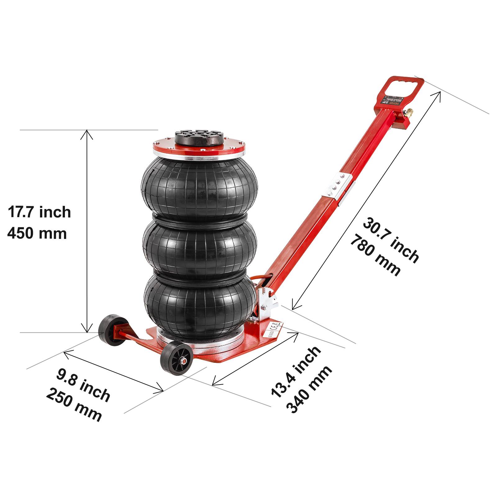 - 17.7 inch 450 mm
- 30.7 inch 780 mm
- 9.8 inch 250 mm
- 13.4 inch 340 mm