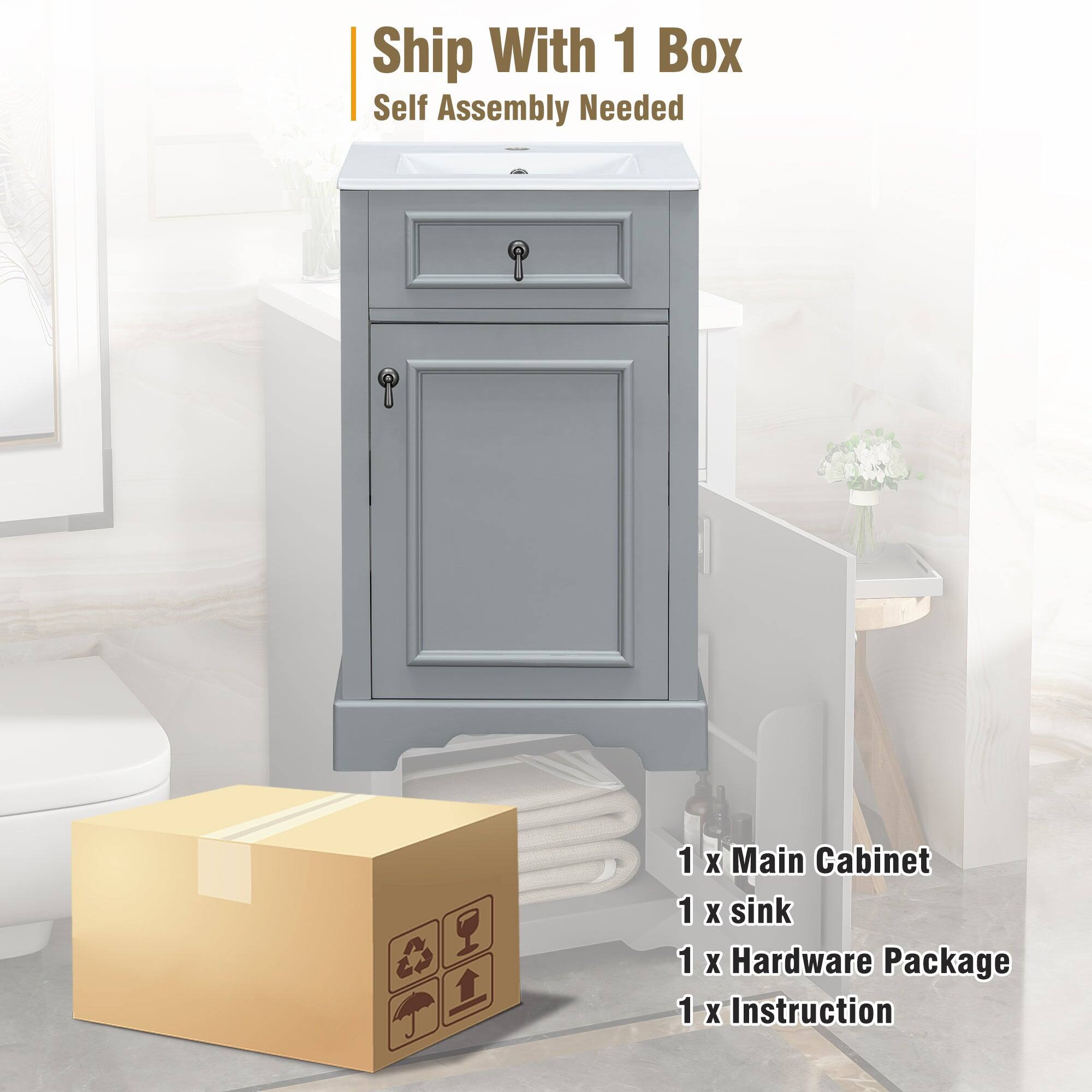 Ship With 1 Box  
Self Assembly Needed  

1 x Main Cabinet  
1 x Sink  
1 x Hardware Package  
1 x Instruction