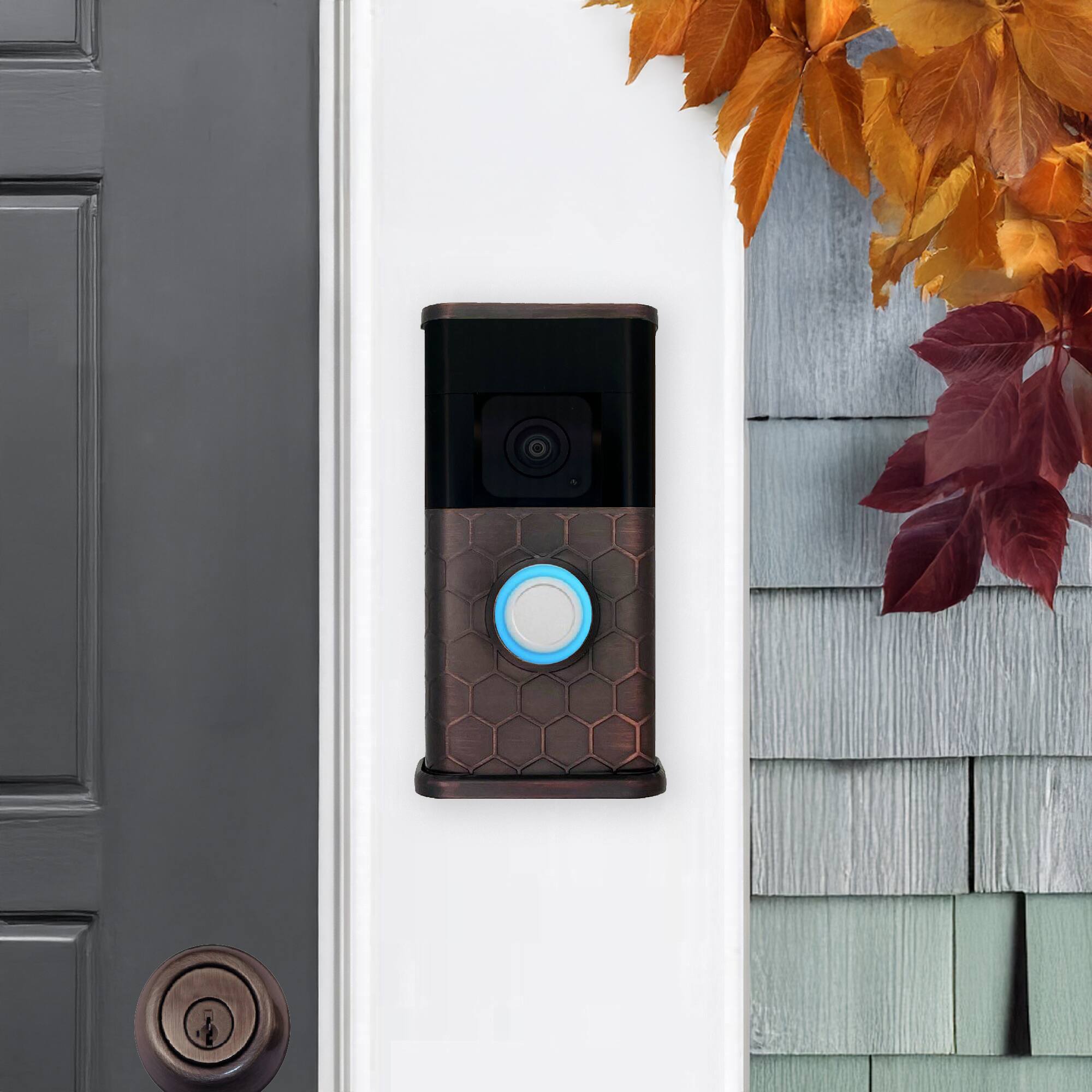 Alt View 3. Michael Healy - Honeycomb Video Doorbell Cover (Ring 3, 3 Plus, 4, Battery Plus and Battery Pro) - Oiled Bronze.