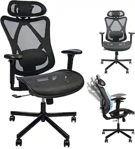 Spaco - Executive Office Ergonomic Mesh Chair, Adjustable Lumbar Support and Headrest, for Home Office and Gaming - Black