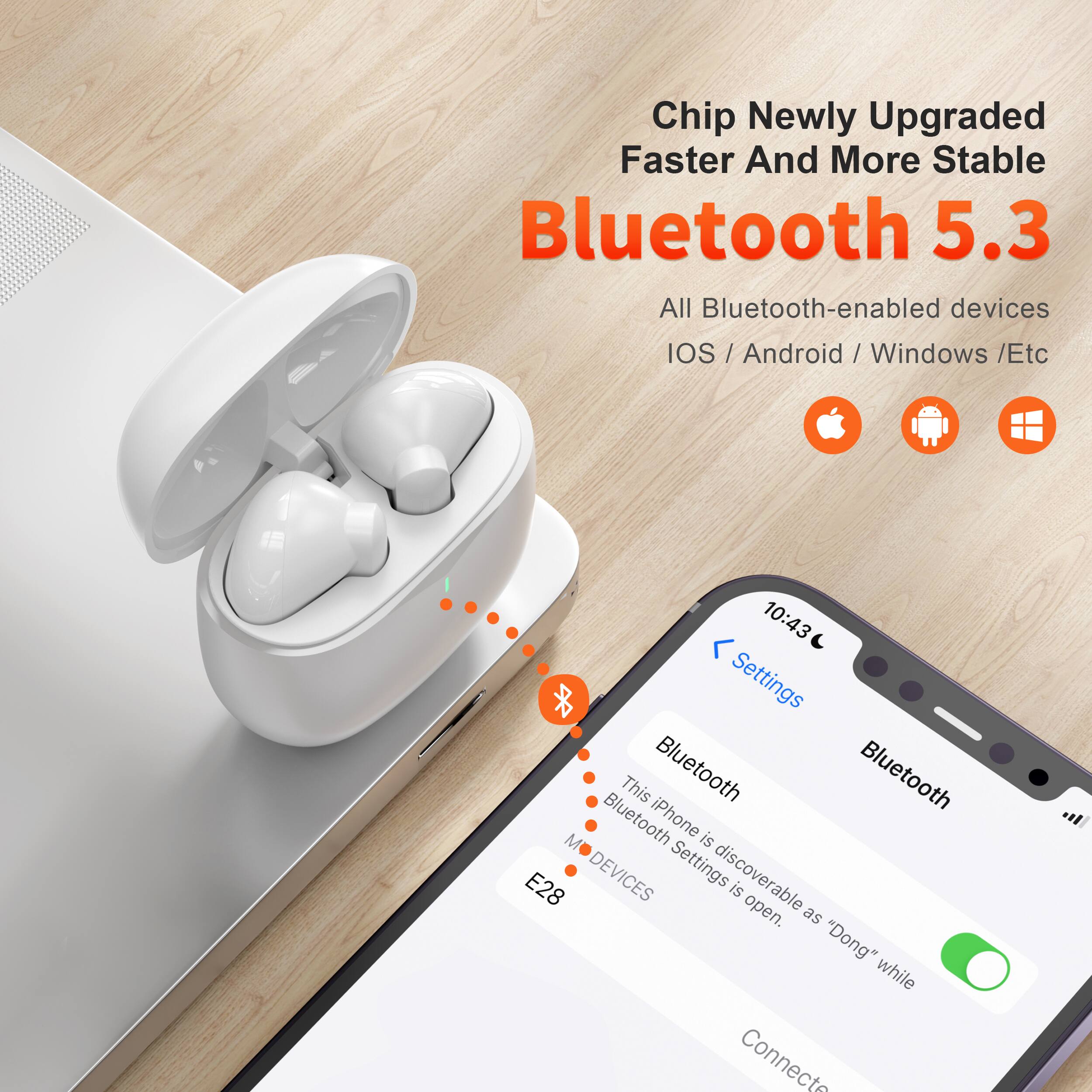 Chip Newly Upgraded Faster And More Stable Bluetooth 5.3

All Bluetooth-enabled devices
IOS / Android / Windows / Etc

This iPhone is discoverable as "Dong" while Bluetooth Settings is open.
