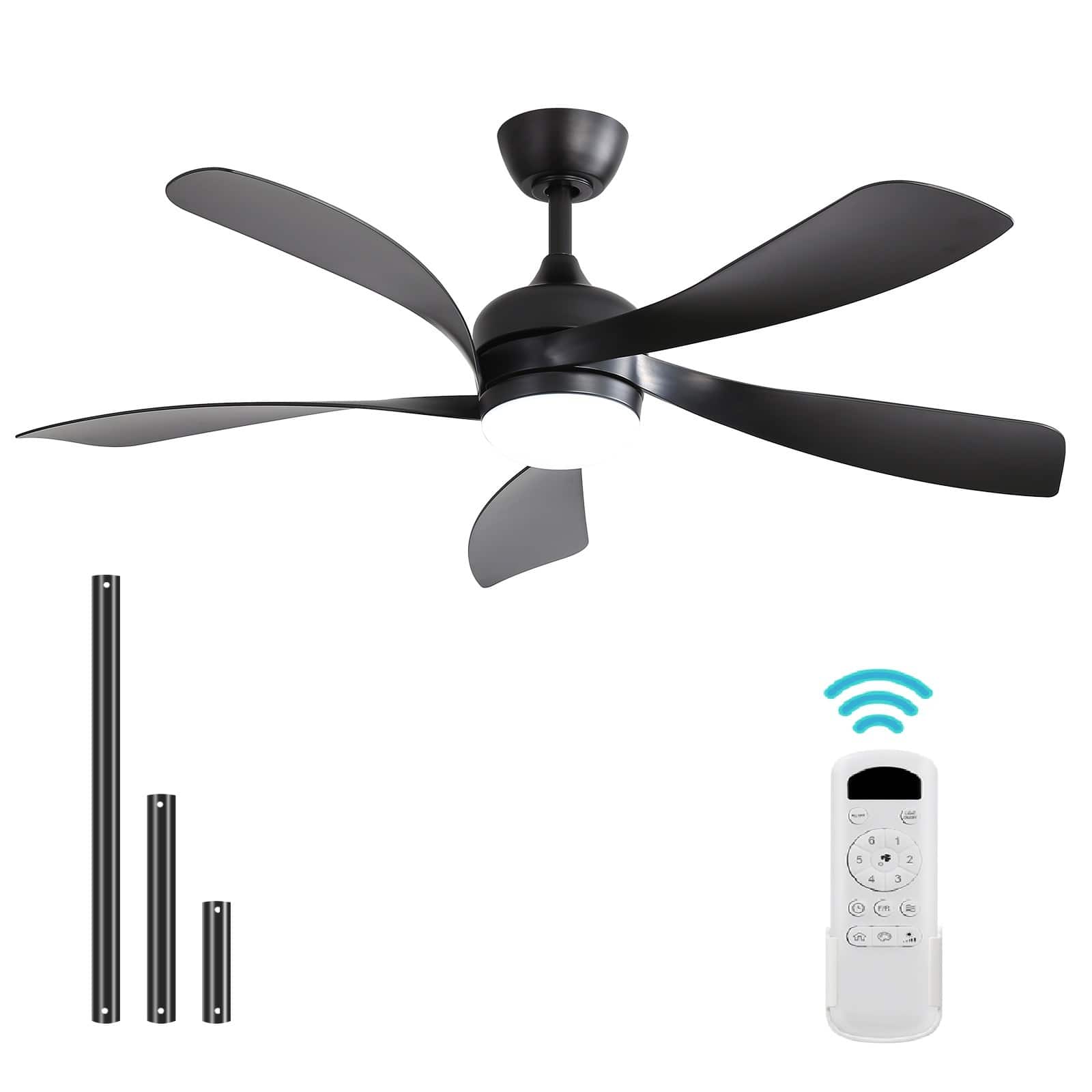 Sofucor - 52" Silent Ceiling Fan 6 Speed Ceiling Fan DC Motor 5 Blades With Remote Control & Lights - Black
