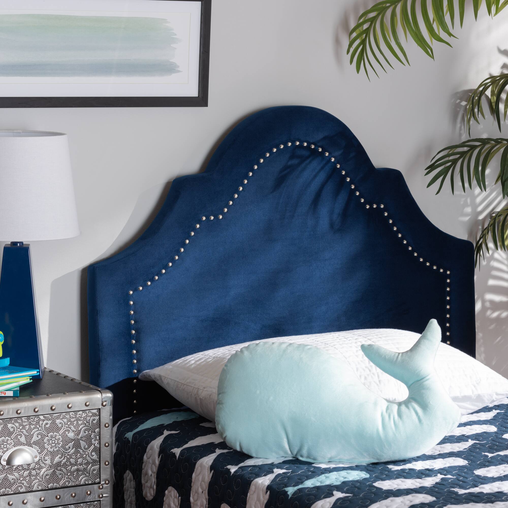 Back. Baxton Studio - Rita Modern and Contemporary Velvet Fabric Upholstered Twin Size Headboard - Royal Blue.