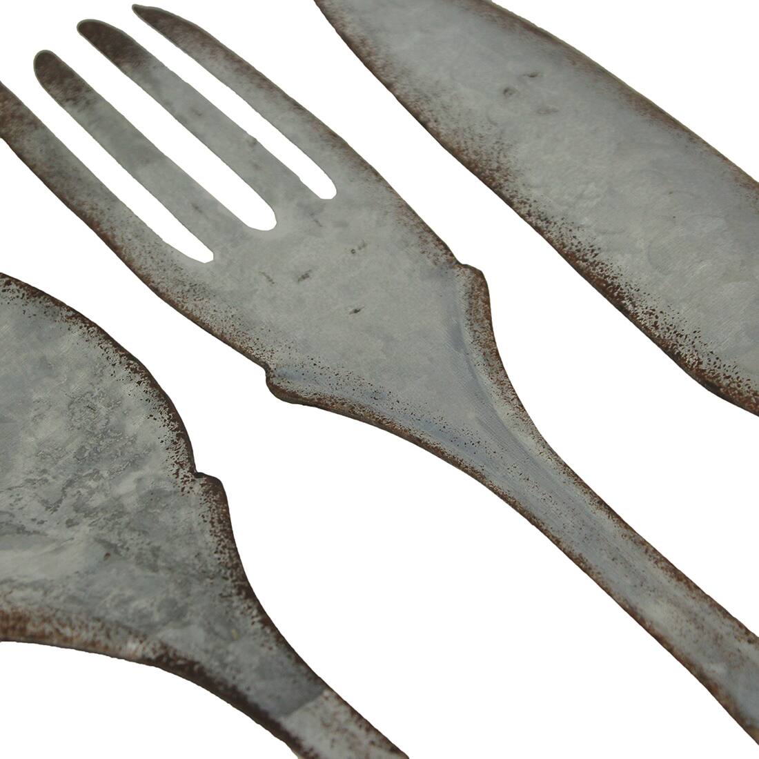 Alt View 2. Zeckos - Giant Galvanized Metal Fork Spoon Knife Farmhouse Decor Kitchen Wall Hanging Set - Gray.